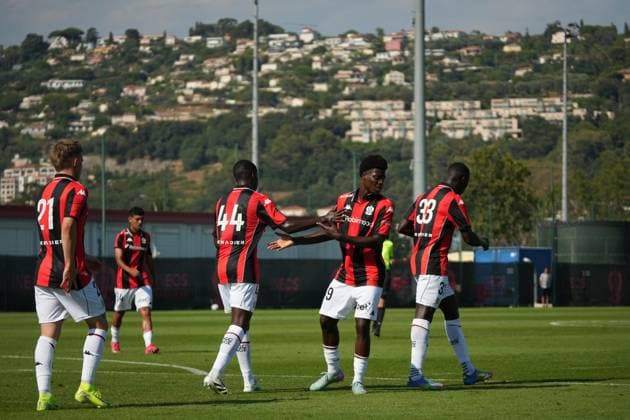 FOOTBALL : OGC Nice vs Aubagne - Match Amical - 16 07 2025 Reaction after a goal during the French amical football match between OGC Nice and Aubagne FC at training Stadium of Nice, south France, on July 16, 2025. Alejandro Martinez Gonzalez psnewz NICE  Copyright: xAlejandroxMartinezxGonzalez psnewzx