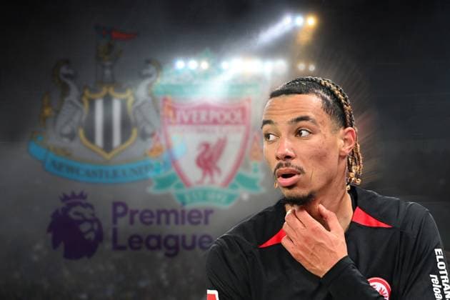 PHOTO MONTAGE The transfer poker for Frankfurts Hugo Ekitike is heating up Now Liverpool FC from the Premier League is joining Newcastle United ARCHIVE PHOTO