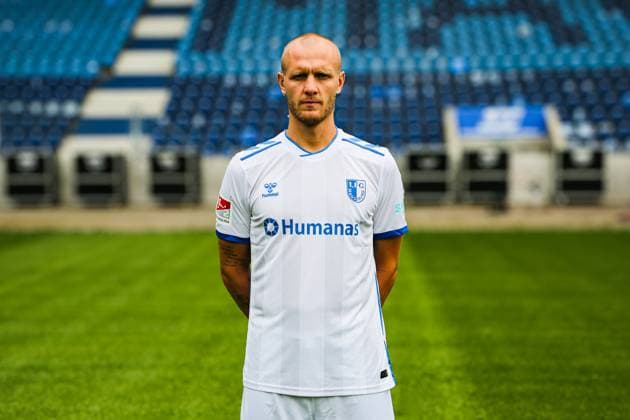 Goalkeeper Dominik Reimann, 1 FC Magdeburg 2 Soccer Bundesliga portrait appointment 2 BL 2025 2026 official photo appointment 1 FC Magdeburg in the Avnet Arena in Magdeburg portrait, portrait, single picture, Germany, Soccer, Men, GER, 16 07 2025 Christian Schroedter