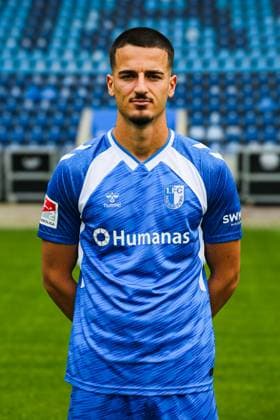 Andi Hoti, 1 FC Magdeburg 2 Soccer Bundesliga portrait appointment 2 BL 2025 2026 official photo appointment 1 FC Magdeburg in the Avnet Arena in Magdeburg portrait, portrait, single picture, Germany, soccer, men, GER, 16 07 2025 Christian Schroedter