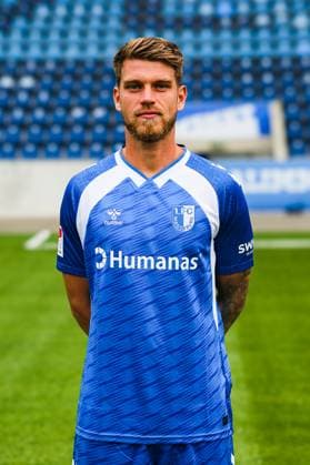 Marcus Mathisen, 1 FC Magdeburg 2 Soccer Bundesliga portrait appointment 2 BL 2025 2026 official photo appointment 1 FC Magdeburg in the Avnet Arena in Magdeburg portrait, portrait, single picture, Germany, soccer, men, GER, 16 07 2025 Christian Schroedter