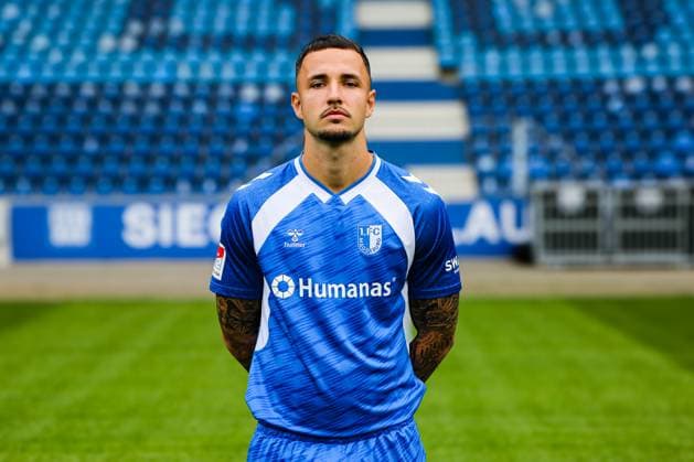 Falko Michel, 1 FC Magdeburg 2 Soccer Bundesliga portrait appointment 2 BL 2025 2026 official photo appointment 1 FC Magdeburg in the Avnet Arena in Magdeburg portrait, portrait, single picture, Germany, soccer, men, GER, 16 07 2025 Christian Schroedter