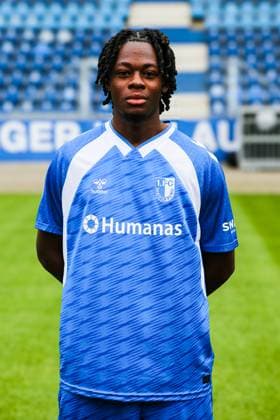 Pierre Nadjombe, 1 FC Magdeburg 2 Soccer Bundesliga portrait appointment 2 BL 2025 2026 official photo appointment 1 FC Magdeburg in the Avnet Arena in Magdeburg portrait, portrait, single picture, Germany, Soccer, Men, GER, 16 07 2025 Christian Schroedter