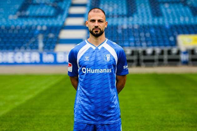Aleksa Marusic, 1 FC Magdeburg 2 Soccer Bundesliga portrait appointment 2 BL 2025 2026 official photo appointment 1 FC Magdeburg in the Avnet Arena in Magdeburg portrait, portrait, single image, Germany, Soccer, Men, GER, 16 07 2025 Christian Schroedter
