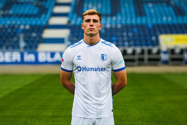 Goalkeeper Noah Kruth, 1 FC Magdeburg 2 Soccer Bundesliga portrait appointment 2 BL 2025 2026 official photo appointment 1 FC Magdeburg in the Avnet Arena in Magdeburg portrait, portrait, single picture, Germany, Soccer, Men, GER, 16 07 2025 Christian Schroedter