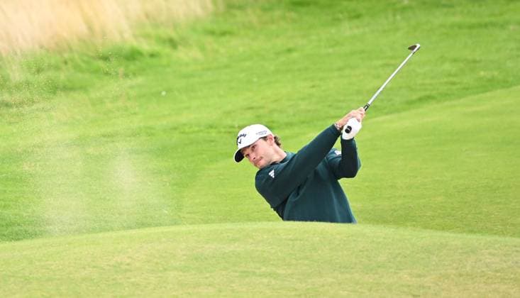 Nicolai Hojgaard on the 12th fairway from a bunker The Open Golf, Round 1, Royal Portrush Golf Club, County Antrim, Northern Ireland, UK - 17 Jul 2025Portrush Royal Portrush Golf Club Northern Ireland United Kingdom  Copyright: xGreigxCowie Shutterstockx 15402507ae
