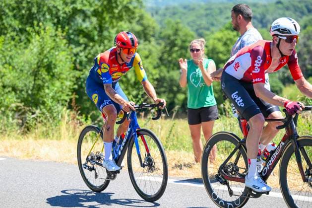 Tour de France 2025 Stage 12 HAUTACAM, FRANCE - JULY 17 : Nys Thibau (BEL) of Lidl - Trek in action during stage 12 of the 112th edition of Tour de France an UCI World Tour 2.UWT cycling road race stage for Men Elite of 181 km with start in Auch and finish in Hautacam on July 17, 2025 in Hautacam, France, 17 07 2025 ( Motordriver Kenny Verfaillie - Hautacam France  Copyright: xVincentxKalutx