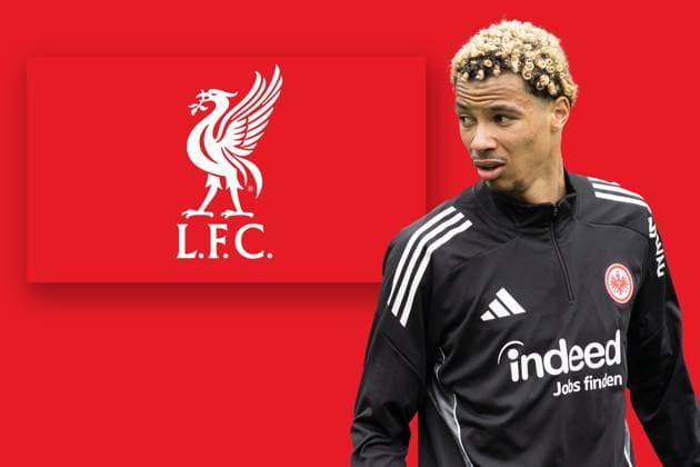 Hugo Ekitike ahead of possible move to Liverpool FC Hugo Ekitike ahead of possible move to the Premier League to Liverpool FC, montage, training photo from July 9, 2025 , Frankfurt am Main Hessen Germany Deutsche Bank Park