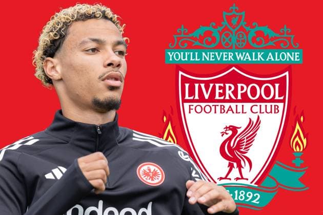 Hugo Ekitike ahead of a possible move to Liverpool FC Hugo Ekitike ahead of a possible move to Liverpool FC in the Premier League, montage, training photo from July 11, 2025 , Frankfurt am Main Hessen Germany Deutsche Bank Park