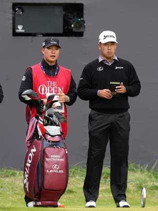 17th July 2025; Royal Portrush Golf Club, Portrush, County Antrim, Northern Ireland; The Open Golf Championship Round 1; Hideki Matsuyama (JAP) with his caddie from the tee at the first hole  ActionPlus12814404 DavidxBlunsden