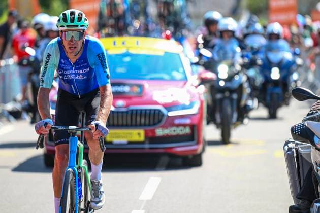Tour de France 2025 Stage 12 HAUTACAM, FRANCE - JULY 17 : Armirail Bruno (FRA) of Decathlon AG2R La Mondiale Team alone in the escape pack during stage 12 of the 112th edition of Tour de France an UCI World Tour 2.UWT cycling road race stage for Men Elite of 181 km with start in Auch and finish in Hautacam on July 17, 2025 in Hautacam, France, 17 07 2025 ( Motordriver Kenny Verfaillie - Hautacam France  Copyright: xVincentxKalutx
