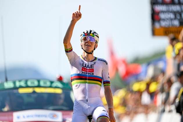 Tour de France 2025 Stage 12 HAUTACAM, FRANCE - JULY 17 : Pogacar Tadej (SLO) of UAE Team Emirates - XRG celebrating his victory during stage 12 of the 112th edition of Tour de France an UCI World Tour 2.UWT cycling road race stage for Men Elite of 181 km with start in Auch and finish in Hautacam on July 17, 2025 in Hautacam, France, 17 07 2025 ( Motordriver Kenny Verfaillie - Hautacam France  Copyright: xJanxDexMeuleneirx
