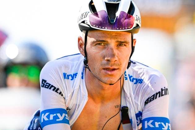 Tour de France 2025 Stage 12 HAUTACAM, FRANCE - JULY 17 : Evenepoel Remco (BEL) of Soudal - Quick Step at the finish line during stage 12 of the 112th edition of Tour de France an UCI World Tour 2.UWT cycling road race stage for Men Elite of 181 km with start in Auch and finish in Hautacam on July 17, 2025 in Hautacam, France, 17 07 2025 ( Motordriver Kenny Verfaillie - Hautacam France  Copyright: xJanxDexMeuleneirx