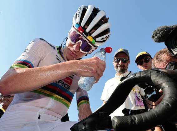 Slovenian Tadej Pogacar of UAE Team Emirates celebrates after winning stage 12 of the 2025 Tour de France cycling, from Auch to Hautacam (181 km), on Thursday 17 July 2025 in France. The 112th edition of the Tour de France starts on Saturday 5 July in Lille, France, and will finish in Paris, France on the 27th of July. POOLxLUCAxBETTINI  x129448451x