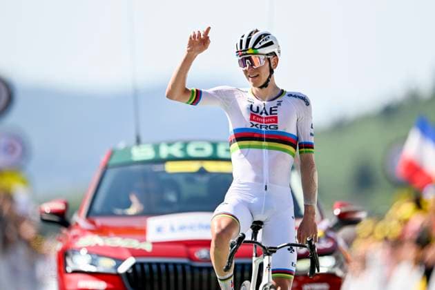 Tour de France 2025 Stage 12 HAUTACAM, FRANCE - JULY 17 : Pogacar Tadej (SLO) of UAE Team Emirates - XRG celebrating his victory during stage 12 of the 112th edition of Tour de France an UCI World Tour 2.UWT cycling road race stage for Men Elite of 181 km with start in Auch and finish in Hautacam on July 17, 2025 in Hautacam, France, 17 07 2025 ( Motordriver Kenny Verfaillie - Hautacam France  Copyright: xJanxDexMeuleneirx