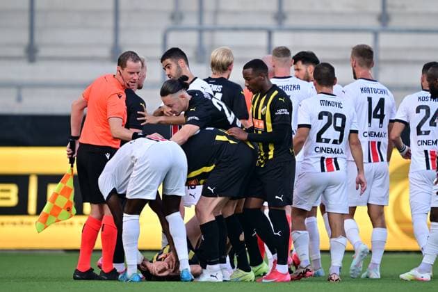 GÖTEBORG, SWEDEN 20250717 Häckens Amor Layouni 24, center in a situation where he gets a yellow card during Thursdays Europa League qualifying match between BK Häcken and Spartak Trnava at Bravida Arena GÖTEBORG SWEDEN x9200x  Copyright: xHannaxBrunlöf TTx EUROPA LEAGUE KVAL HÄCKEN - SPARTAK TRNAVA