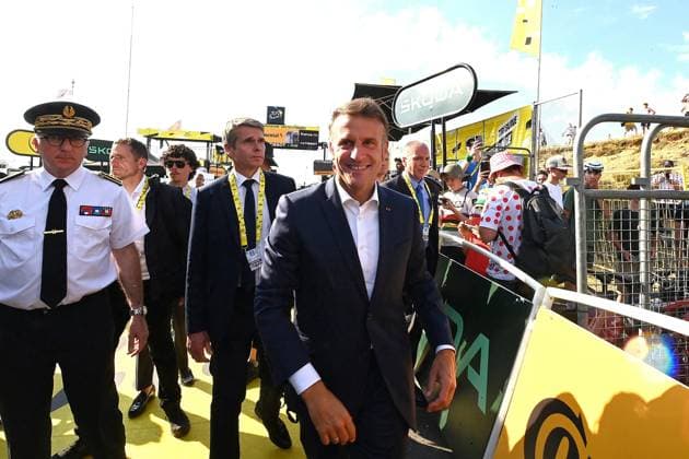 TDF 2025 BASTIEN ARBERET MAXPPP CYCLISME TOUR DE FRANCE 12E ETAPE ENTRE AUCH ET HAUTACAM, PHOTO DE L ARRIVEE LE JEUDI 17 JUILLET 2025 EN PRESENCE DU PRESIDENT DE LA REPUBLIQUE EMMANUEL MACRON HAUTACAM HAUTES-PYRENEES FRANCE  Copyright: xMAXPPPxBASTIENxARBERETx BAR_7713 BAR2025071747
