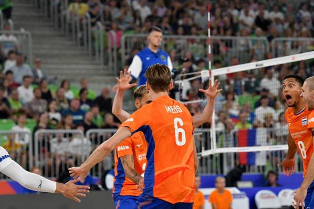 Ljubljana, Slovenia, 17th July 2024: Fabian Plak of Netherlands celebrate score during the IVNL Volleyball Nations League, Week 3 match, between Netherlands and Slovenia at Arena Stozice, Ljubljana, Slovenia. (Natasa Kupljenik SPP) Copyright: xNatasaxKupljenikx xSPPx SPP_1018239