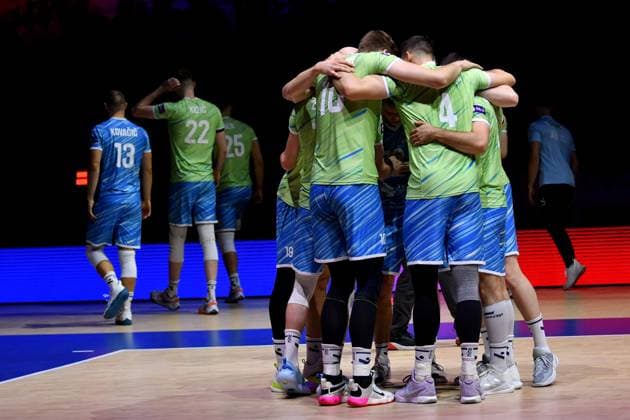 Ljubljana, Slovenia, 17th July 2024: Team Slovenia during the IVNL Volleyball Nations League, Week 3 match, between Netherlands and Slovenia at Arena Stozice, Ljubljana, Slovenia. (Natasa Kupljenik SPP) Copyright: xNatasaxKupljenikx xSPPx SPP_1018255