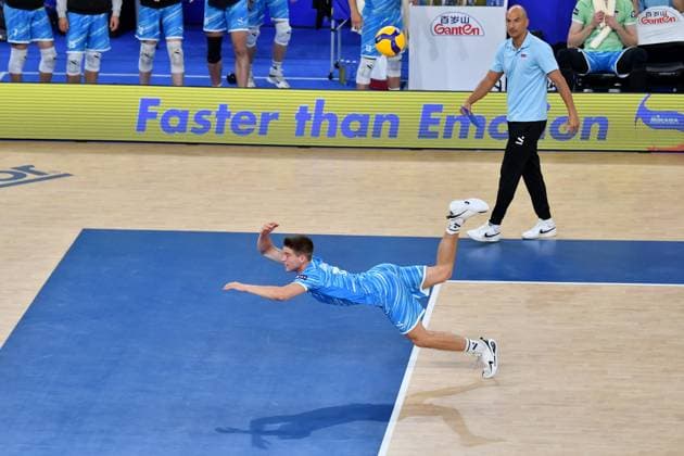 Ljubljana, Slovenia, 17th July 2024: Grega Okroglic of Slovenia in action during the IVNL Volleyball Nations League, Week 3 match, between Netherlands and Slovenia at Arena Stozice, Ljubljana, Slovenia. (Natasa Kupljenik SPP) Copyright: xNatasaxKupljenikx xSPPx SPP_1018259