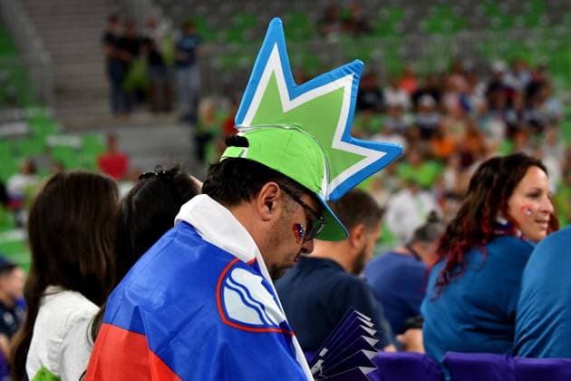 Ljubljana, Slovenia, 17th July 2024: Team Slovenia fan during the IVNL Volleyball Nations League, Week 3 match, between Netherlands and Slovenia at Arena Stozice, Ljubljana, Slovenia. (Natasa Kupljenik SPP) Copyright: xNatasaxKupljenikx xSPPx SPP_1018229