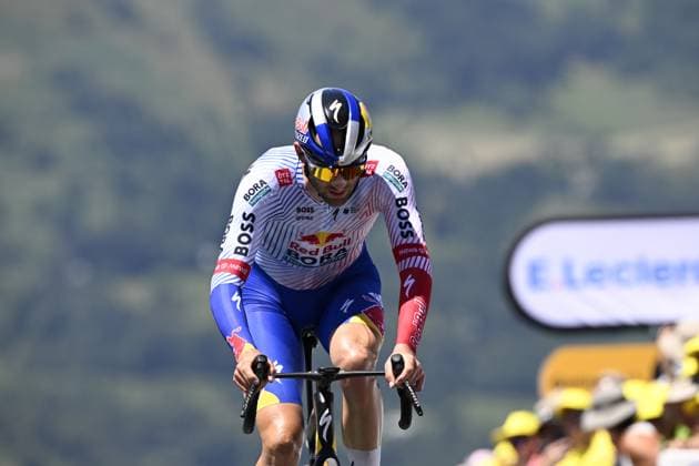 Belgian Jordi Meeus of RedBull-BORA-hansgrohe pictured at the finish of stage 13 of the 2025 Tour de France cycling race, an 11km individual time trial from Loudenvielle to Peyragudes, on Friday 18 July 2025 in France. The 112th edition of the Tour de France starts on Saturday 5 July in Lille, France, and will finish in Paris, France on the 27th of July. JASPERxJACOBS  x129488293x