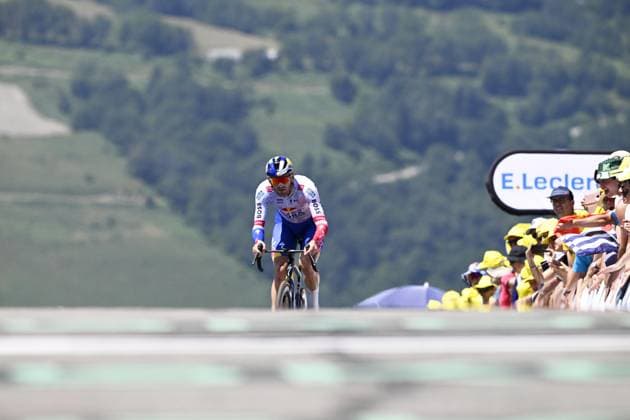 Belgian Jordi Meeus of RedBull-BORA-hansgrohe pictured at the finish of stage 13 of the 2025 Tour de France cycling race, an 11km individual time trial from Loudenvielle to Peyragudes, on Friday 18 July 2025 in France. The 112th edition of the Tour de France starts on Saturday 5 July in Lille, France, and will finish in Paris, France on the 27th of July. JASPERxJACOBS  x129488295x
