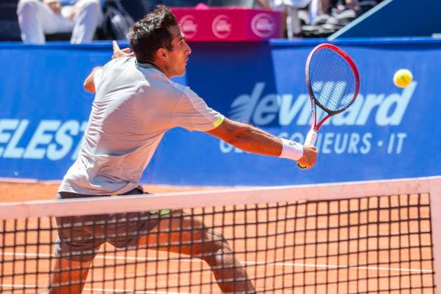 July 18, 2025, Gstaad, Bern, Switzerland: Gstaad Switzerland, 07 18 2025: ROMAN ANDREAS BURRUCHAGA of Argentina makes a volley during quarter-final of EFG Swiss Open Gstaad ATP, Tennis Herren 250 and took place at Roy Emerson Arena in Gstaad, which is located in the famous ski resort of Gstaad and which is located in the Bernese Oberland. Gstaad Switzerland - ZUMAd206 20250718_zip_d206_028 Copyright: xEricxDubostx