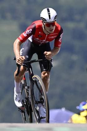 Belgian Sebastien Grignard of Lotto Cycling Team pictured at the finish of stage 13 of the 2025 Tour de France cycling race, an 11km individual time trial from Loudenvielle to Peyragudes, on Friday 18 July 2025 in France. The 112th edition of the Tour de France starts on Saturday 5 July in Lille, France, and will finish in Paris, France on the 27th of July. JASPERxJACOBS  x129488527x