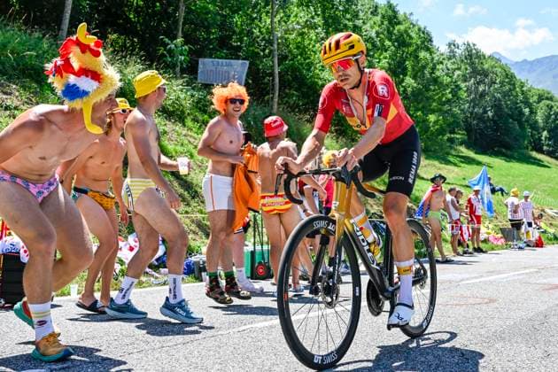 Tour de France 2025 Stage 13 PEYRAGUDES, FRANCE - JULY 18 : Cort Magnus (DEN) of Uno-X Mobility in action during stage 13 of the 112th edition of Tour de France an UCI World Tour 2.UWT Individual Time Trial stage for Men Elite of 11 km with start in Loudenvielle and finish in Peyragudes on July 18, 2025 in Peyragudes, France, 18 07 2025 ( Motordriver Kenny Verfaillie - Peyragudes France  Copyright: xJanxDexMeuleneirx