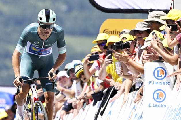 Italian Jonathan Milan of Lidl-Trek pictured at the finish of stage 13 of the 2025 Tour de France cycling race, an 11km individual time trial from Loudenvielle to Peyragudes, on Friday 18 July 2025 in France. The 112th edition of the Tour de France starts on Saturday 5 July in Lille, France, and will finish in Paris, France on the 27th of July. JASPERxJACOBS  x129488975x