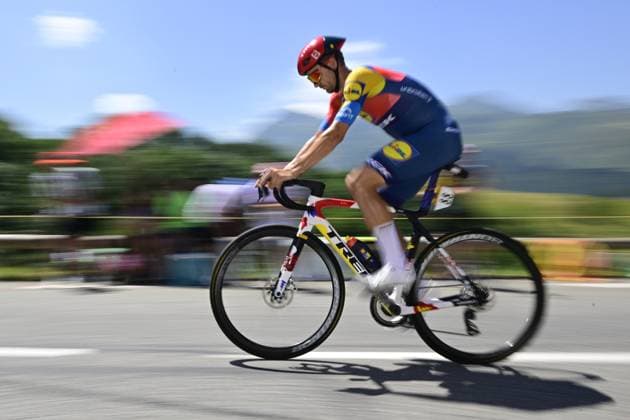 Belgian Edward Theuns of Lidl-Trek pictured in action during stage 13 of the 2025 Tour de France cycling race, an 11km individual time trial from Loudenvielle to Peyragudes, on Friday 18 July 2025 in France. The 112th edition of the Tour de France starts on Saturday 5 July in Lille, France, and will finish in Paris, France on the 27th of July. DIRKxWAEM  x129489162x