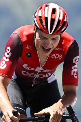 Belgian Arnaud De Lie of Lotto Cycling Team pictured at the finish of stage 13 of the 2025 Tour de France cycling race, an 11km individual time trial from Loudenvielle to Peyragudes, on Friday 18 July 2025 in France. The 112th edition of the Tour de France starts on Saturday 5 July in Lille, France, and will finish in Paris, France on the 27th of July. JASPERxJACOBS  x129489229x