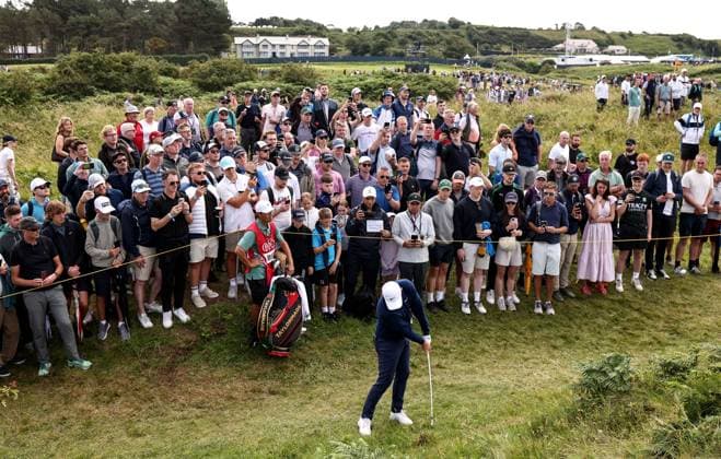 The 153rd Open Championship, Royal Portrush Golf Club, Co. Antrim 18 7 2025 Rory McIlroy plays from the rough on the 9th Rory McIlroy plays from the rough on the 9th 18 7 2025  Copyright: x INPHO BenxBradyx 0G8A0117