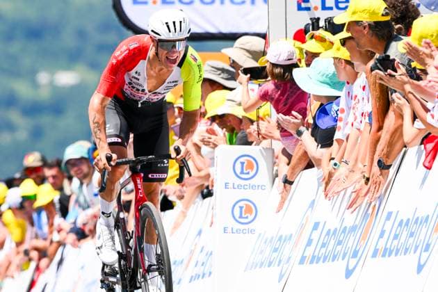 Tour de France 2025 Stage 13 PEYRAGUDES, FRANCE - JULY 18 : Page Hugo (FRA) of Intermarche - Wanty at the finish line during stage 13 of the 112th edition of Tour de France an UCI World Tour 2.UWT Individual Time Trial stage for Men Elite of 11 km with start in Loudenvielle and finish in Peyragudes on July 18, 2025 in Peyragudes, France, 18 07 2025 ( Motordriver Kenny Verfaillie - Peyragudes France  Copyright: xVincentxKalutx