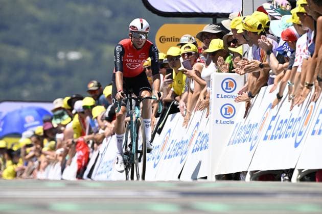 Belgian Amaury Capiot of Arkea-BB Hotels pictured at the finish of stage 13 of the 2025 Tour de France cycling race, an 11km individual time trial from Loudenvielle to Peyragudes, on Friday 18 July 2025 in France. The 112th edition of the Tour de France starts on Saturday 5 July in Lille, France, and will finish in Paris, France on the 27th of July. JASPERxJACOBS  x129489248x