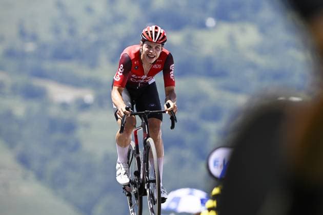 Belgian Arnaud De Lie of Lotto Cycling Team pictured at the finish of stage 13 of the 2025 Tour de France cycling race, an 11km individual time trial from Loudenvielle to Peyragudes, on Friday 18 July 2025 in France. The 112th edition of the Tour de France starts on Saturday 5 July in Lille, France, and will finish in Paris, France on the 27th of July. JASPERxJACOBS  x129489249x
