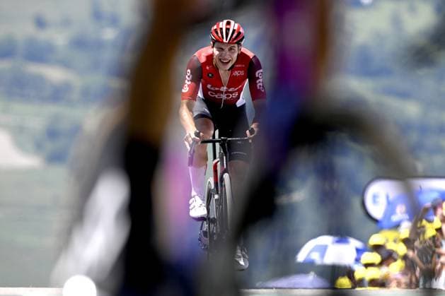 Belgian Arnaud De Lie of Lotto Cycling Team pictured at the finish of stage 13 of the 2025 Tour de France cycling race, an 11km individual time trial from Loudenvielle to Peyragudes, on Friday 18 July 2025 in France. The 112th edition of the Tour de France starts on Saturday 5 July in Lille, France, and will finish in Paris, France on the 27th of July. JASPERxJACOBS  x129489250x