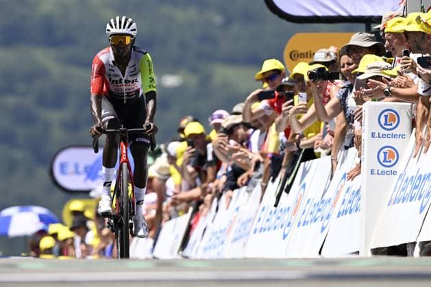 Eritrean Biniam Girmay Hailu of Intermarche-Wanty pictured at the finish of stage 13 of the 2025 Tour de France cycling race, an 11km individual time trial from Loudenvielle to Peyragudes, on Friday 18 July 2025 in France. The 112th edition of the Tour de France starts on Saturday 5 July in Lille, France, and will finish in Paris, France on the 27th of July. JASPERxJACOBS  x129489394x
