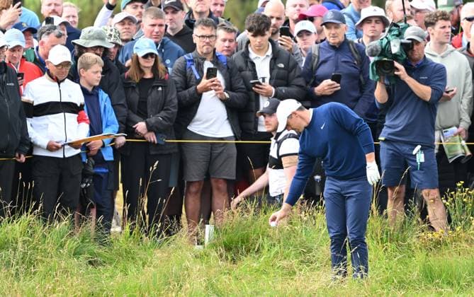 Rory McIlroy takes a penalty drop on the 2nd fairway The Open Championship, Day Two, Golf, Royal Portrush Golf Club, Portrush, Northern Ireland, UK - 18 Jul 2025 EDITORIAL USE ONLY No use with unauthorised audio, video, data, fixture lists, club league logos or live services. Online in-match use limited to 120 images, no video emulation. No use in betting, games or single club league player publications.  Copyright: xGreigxCowie Shutterstockx 15402506s