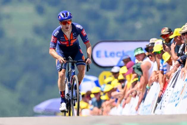 Tour de France 2025 Stage 13 PEYRAGUDES, FRANCE - JULY 18 : Flynn Sean (AUS) of Team Picnic PostNL at the finish line during stage 13 of the 112th edition of Tour de France an UCI World Tour 2.UWT Individual Time Trial stage for Men Elite of 11 km with start in Loudenvielle and finish in Peyragudes on July 18, 2025 in Peyragudes, France, 18 07 2025 ( Motordriver Kenny Verfaillie - Peyragudes France  Copyright: xVincentxKalutx