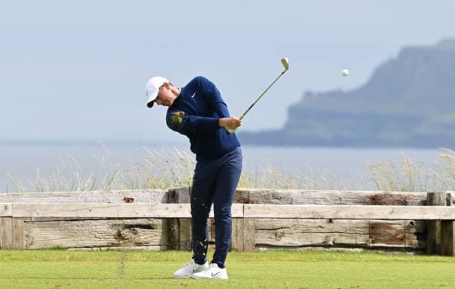 Rory McIlroy on the 6th Tee The Open Championship, Day Two, Golf, Royal Portrush Golf Club, Portrush, Northern Ireland, UK - 18 Jul 2025 EDITORIAL USE ONLY No use with unauthorised audio, video, data, fixture lists, club league logos or live services. Online in-match use limited to 120 images, no video emulation. No use in betting, games or single club league player publications.  Copyright: xGreigxCowie Shutterstockx 15402506aa