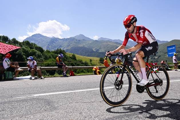 Argentine Eduardo Sepulveda of Lotto Cycling Team pictured in action during stage 13 of the 2025 Tour de France cycling race, an 11km individual time trial from Loudenvielle to Peyragudes, on Friday 18 July 2025 in France. The 112th edition of the Tour de France starts on Saturday 5 July in Lille, France, and will finish in Paris, France on the 27th of July. DIRKxWAEM  x129489991x