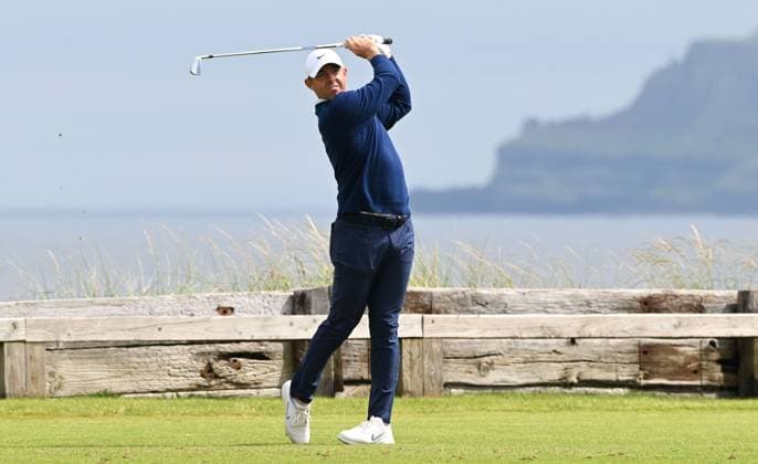 Rory McIlroy on the 6th Tee The Open Championship, Day Two, Golf, Royal Portrush Golf Club, Portrush, Northern Ireland, UK - 18 Jul 2025 EDITORIAL USE ONLY No use with unauthorised audio, video, data, fixture lists, club league logos or live services. Online in-match use limited to 120 images, no video emulation. No use in betting, games or single club league player publications.  Copyright: xGreigxCowie Shutterstockx 15402506af