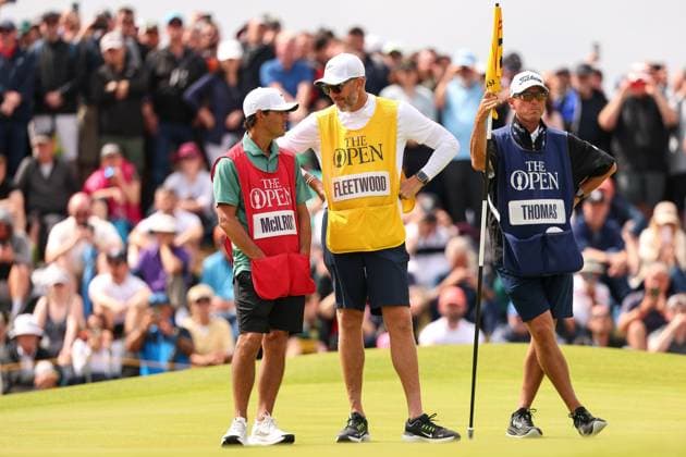The 153rd Open Championship, Royal Portrush Golf Club, Co. Antrim 18 7 2025 Rory McIlroy™s caddie Harry Diamond, Tommy Fleetwood™s Ian Finnis and Justin Thomas™ caddie Jim Bones Mackay Harry Diamond, Ian Finnis and Jim Bones Mackay 18 7 2025  Copyright: x INPHO BenxBradyx BB3_9908