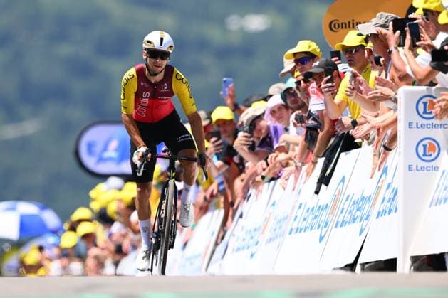 Tour de France 2025 Stage 13 PEYRAGUDES, FRANCE - JULY 18 : Coquard Bryan (FRA) of Cofidis at the finish line during stage 13 of the 112th edition of Tour de France an UCI World Tour 2.UWT Individual Time Trial stage for Men Elite of 11 km with start in Loudenvielle and finish in Peyragudes on July 18, 2025 in Peyragudes, France, 18 07 2025 ( Motordriver Kenny Verfaillie - Peyragudes France  Copyright: xVincentxKalutx