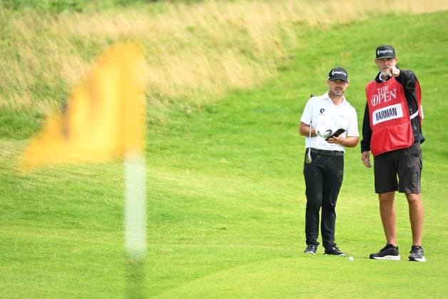Brian Harman with Caddie Scott Tway on the 12th fairway The Open Championship, Day Two, Golf, Royal Portrush Golf Club, Portrush, Northern Ireland, UK - 18 Jul 2025 EDITORIAL USE ONLY No use with unauthorised audio, video, data, fixture lists, club league logos or live services. Online in-match use limited to 120 images, no video emulation. No use in betting, games or single club league player publications.  Copyright: xGreigxCowie Shutterstockx 15402506au