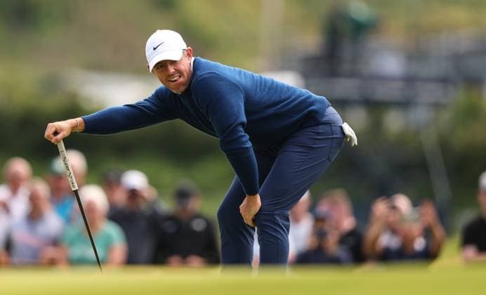 The 153rd Open Championship, Royal Portrush Golf Club, Co. Antrim 18 7 2025 Rory McIlroy reacts after a short putt on the 12th Rory McIlroy reacts after a short putt on the 12th 18 7 2025  Copyright: x INPHO BenxBradyx BB3_0879