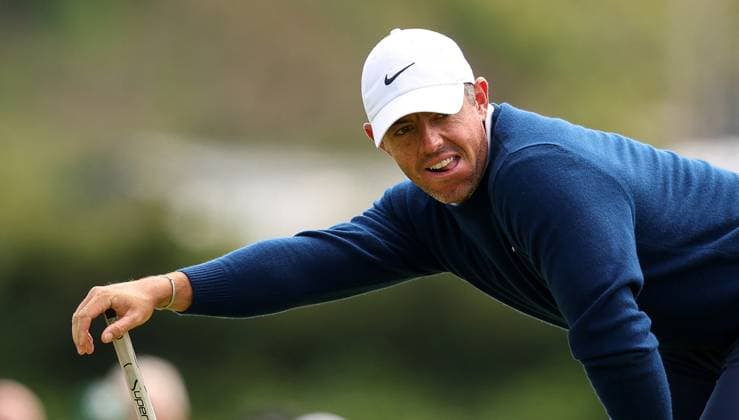 The 153rd Open Championship, Royal Portrush Golf Club, Co. Antrim 18 7 2025 Rory McIlroy reacts after a short putt on the 12th Rory McIlroy reacts after a short putt on the 12th 18 7 2025  Copyright: x INPHO BenxBradyx BB3_088A
