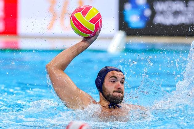 Savo Cetkovic of Montenegro Canada v Montenegro, Water polo, Wasserball Singapore 2025 World Aquatics Championships, OCBC Aquatic Centre, July 18, 2025, Singapore, Singapore.